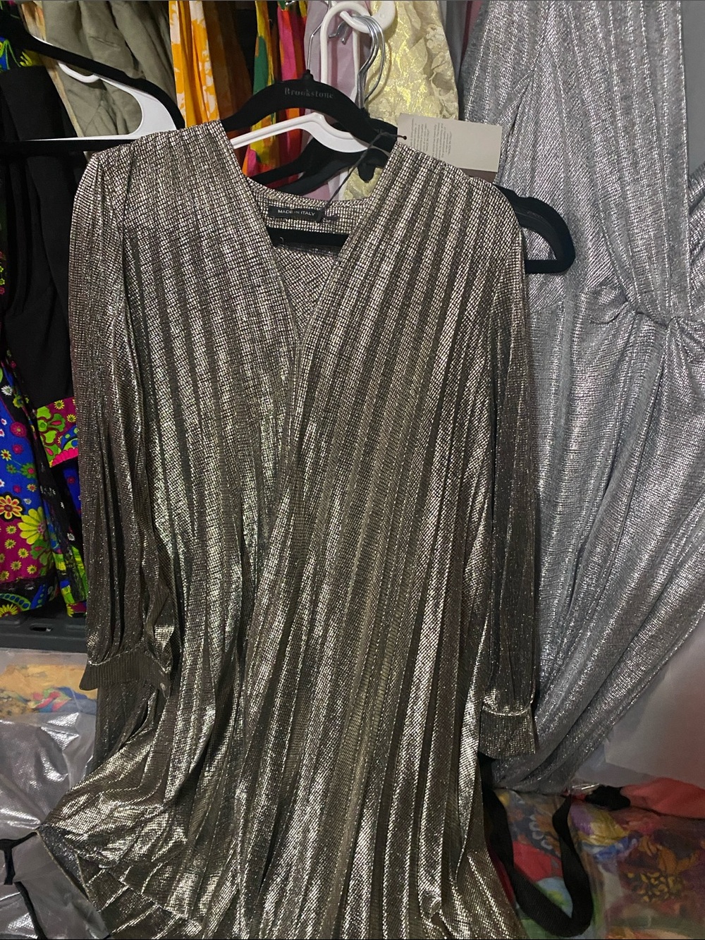 Metallic Pleated Wrap Dress - Silver